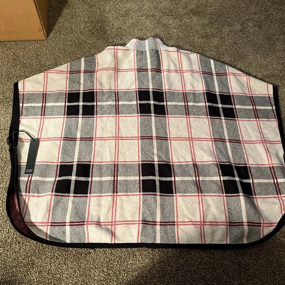 Nicole Miller Black and Gray Plaid Poncho - Picture 7 of 7